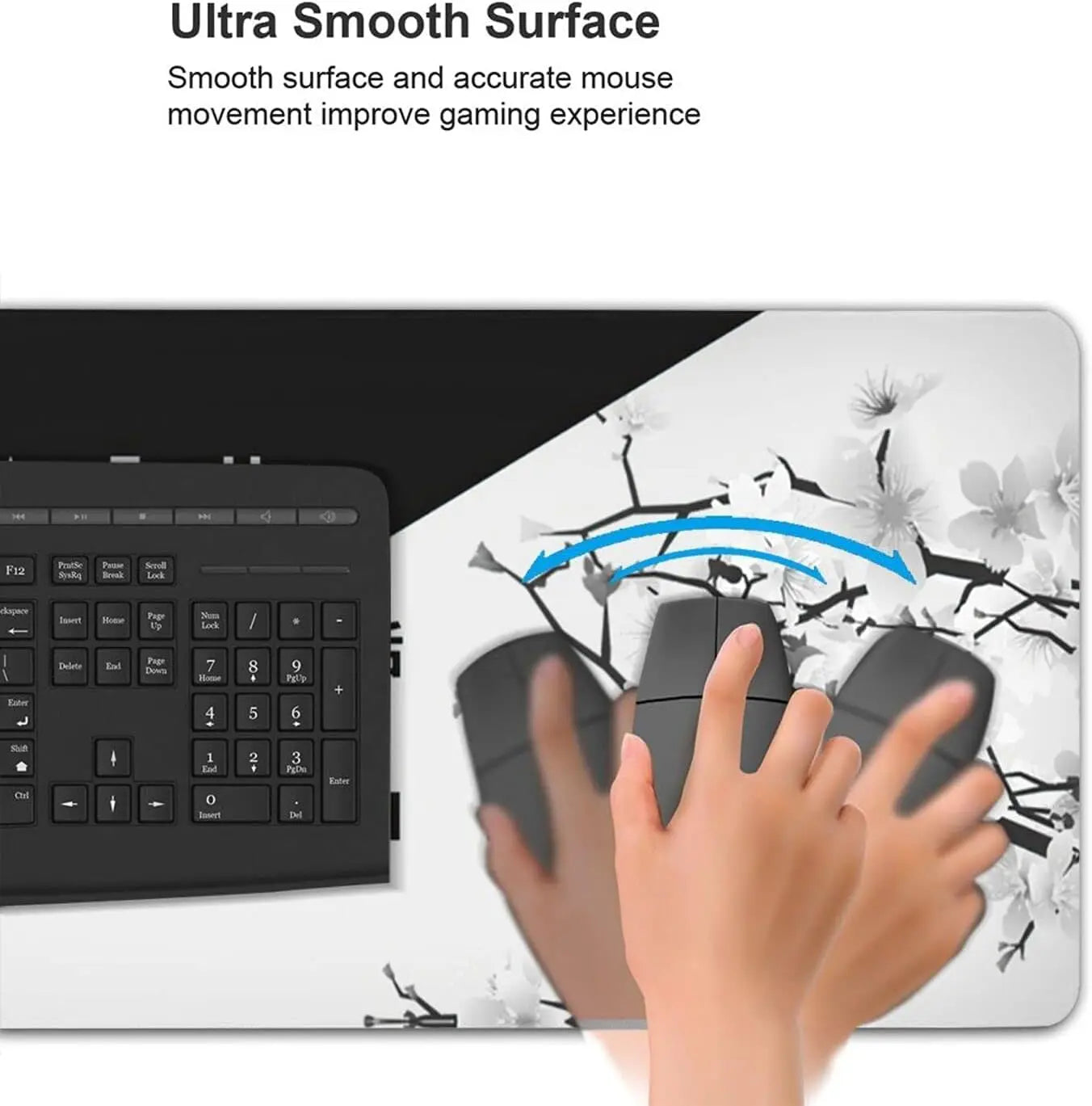 Black and White Cherry Blossom Gaming Mouse Pad