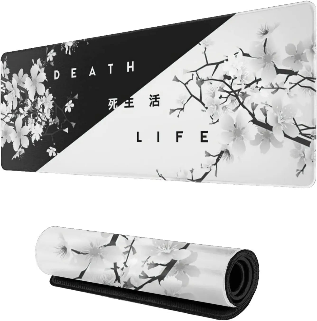 Black and White Cherry Blossom Gaming Mouse Pad