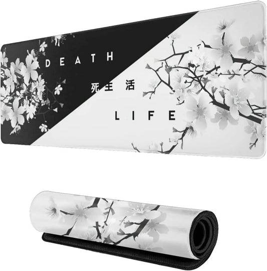 Black and White Cherry Blossom Gaming Mouse Pad