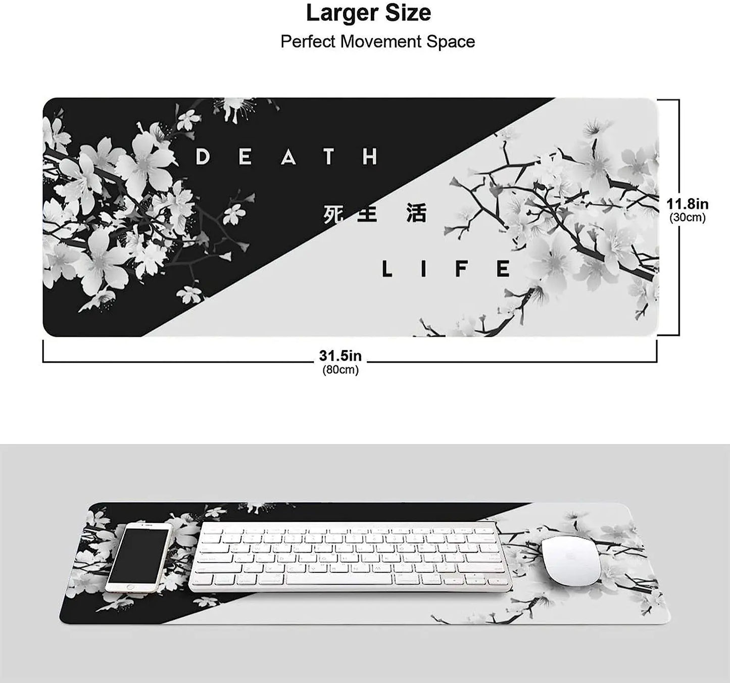 Black and White Cherry Blossom Gaming Mouse Pad